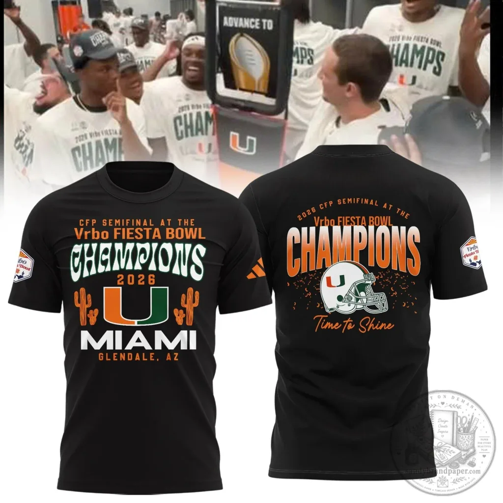 Miami Hurricanes Football 2026 Fiesta Bowl Champions T-Shirt Miami Hurricanes Football 2026 Fiesta Bowl Champions T-Shirt