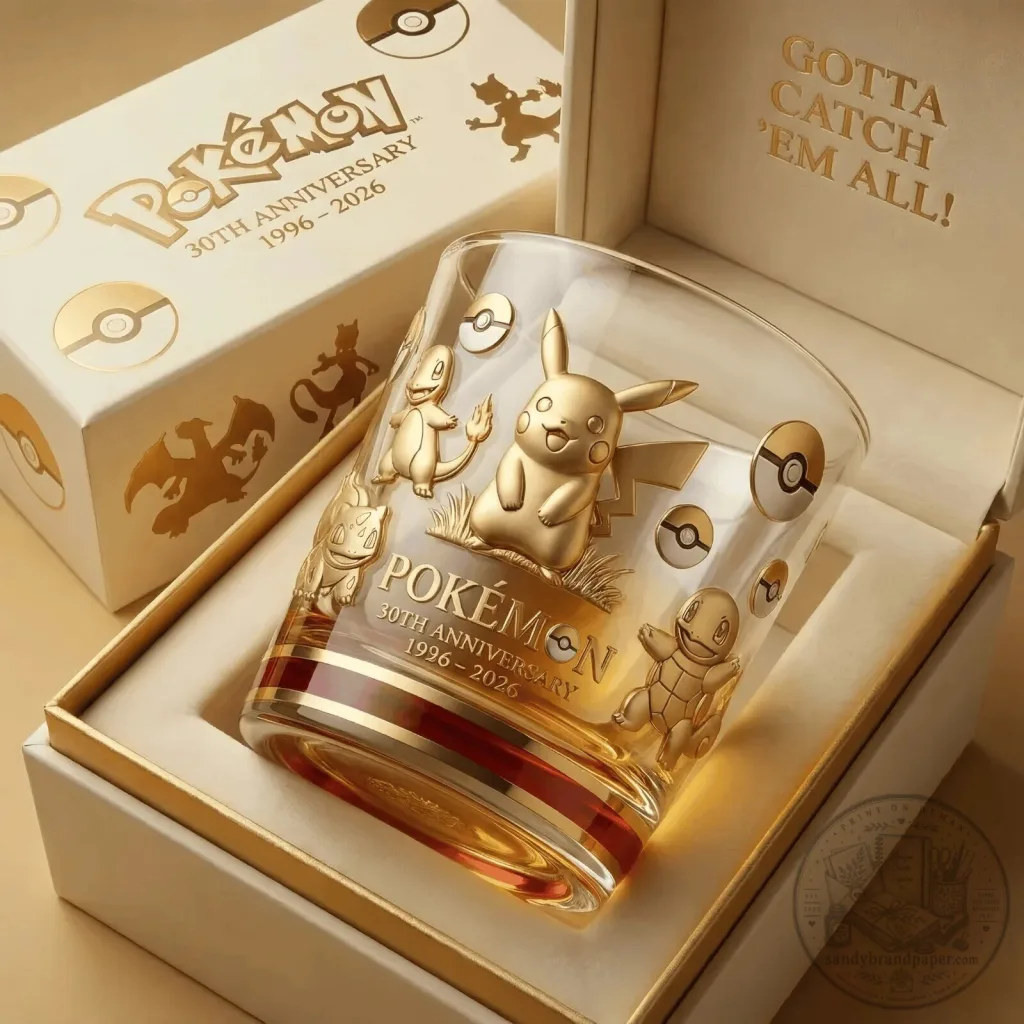 Pokemon 30th Anniversary Pikachu Gold Embossed Drinking Glass Pokemon 30th Anniversary Pikachu Gold Embossed Drinking Glass