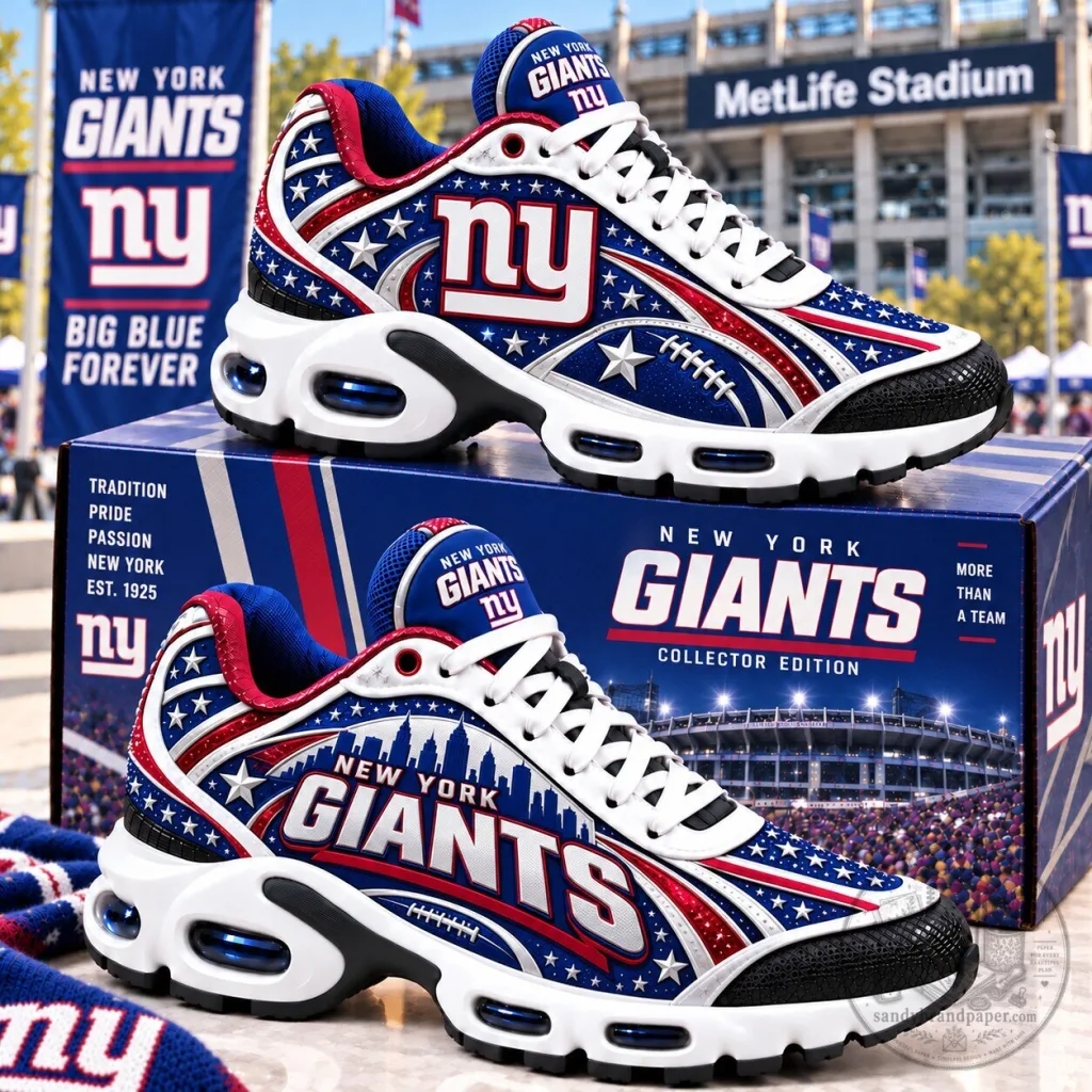 New York Giants Team Logo Air Max Sneakers, Big Blue Forever Fan Shoes New York Giants Team Logo Air Max Sneakers, Big Blue Forever Fan Shoes