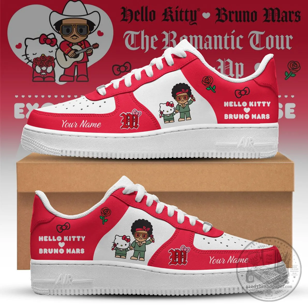 Bruno Mars The Romantic Tour 2026 Low-Top Sneaker featuring Hello Kitty ❤️