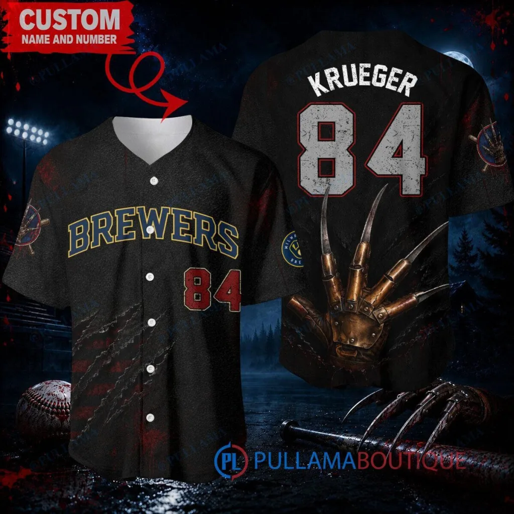 Freddy Krueger Milwaukee Brewers Custom Baseball Jersey Freddy Krueger Milwaukee Brewers Custom Baseball Jersey