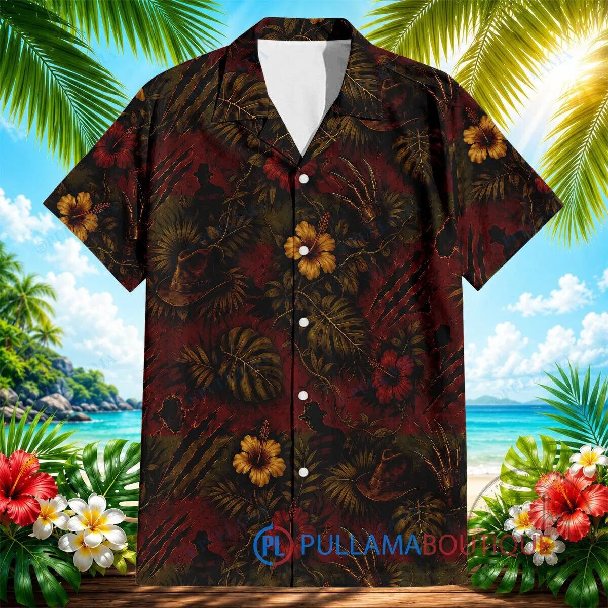 Freddy Krueger Tropical Horror Movie Striped Sweater Hawaiian Shirt