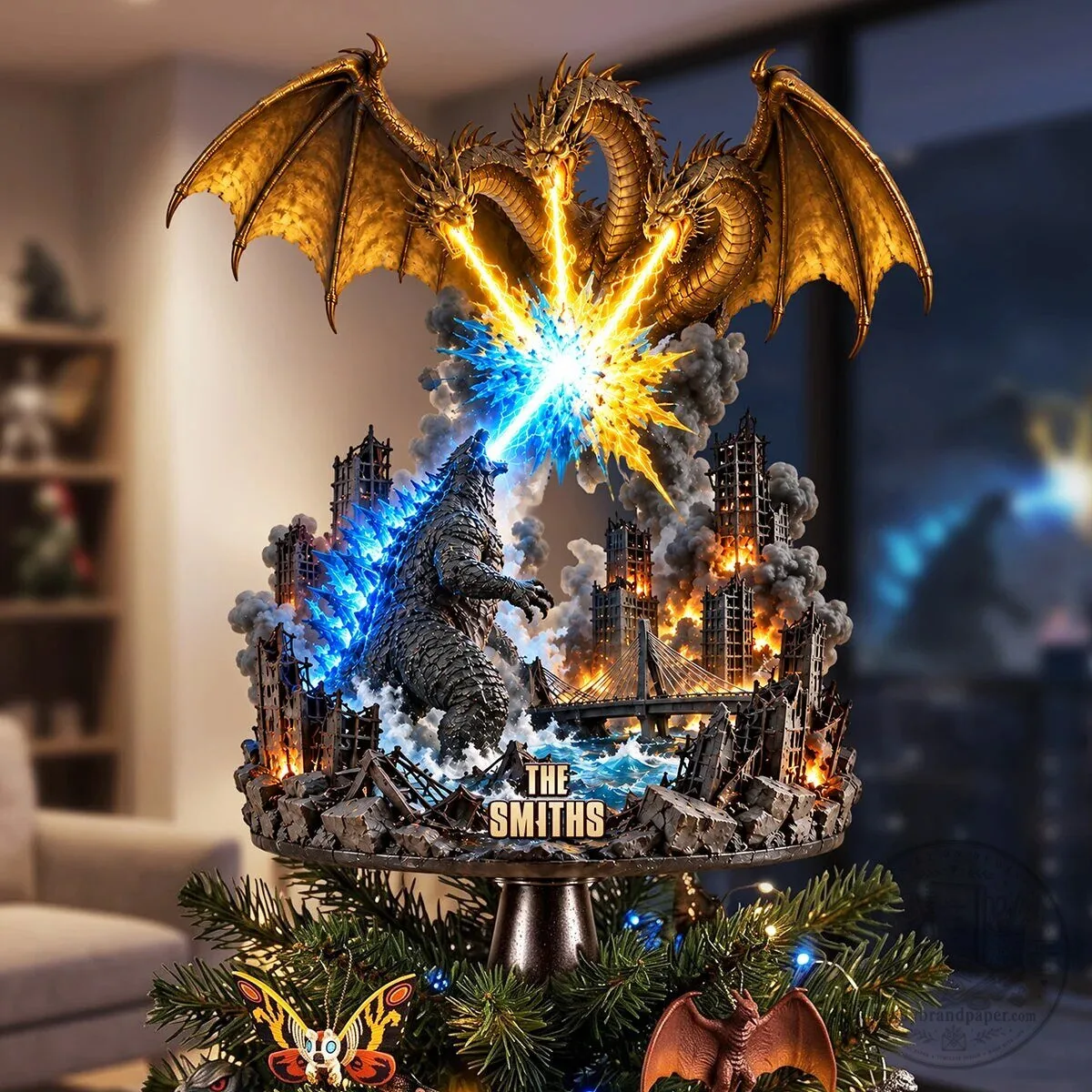 Godzilla King Ghidorah Christmas Tree Topper Ornament 5 Godzilla King Ghidorah Christmas Tree Topper Ornament