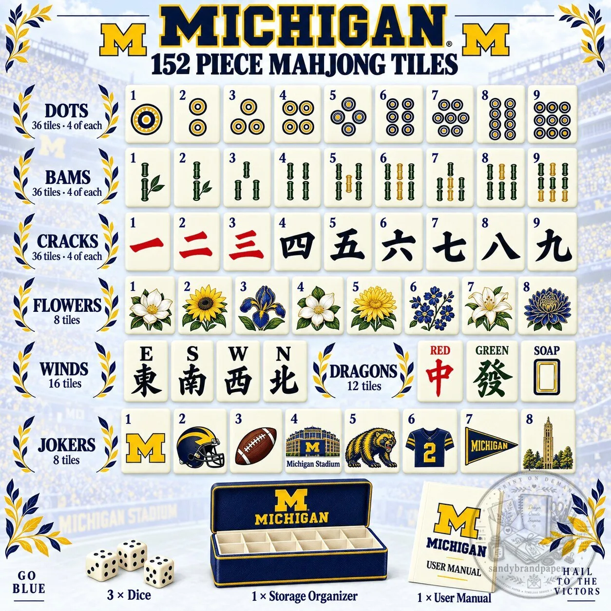 University of Michigan Wolverines Mahjong Game Set