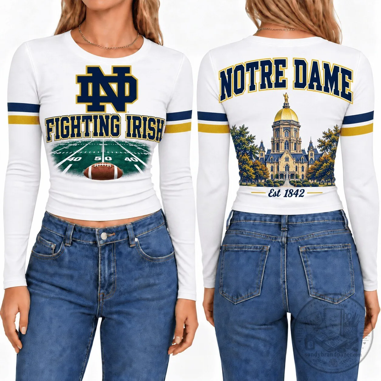 Notre Dame Fighting Irish Football Long Sleeve Shirt for Women 1 Notre Dame Fighting Irish Football Long Sleeve Shirt for Women