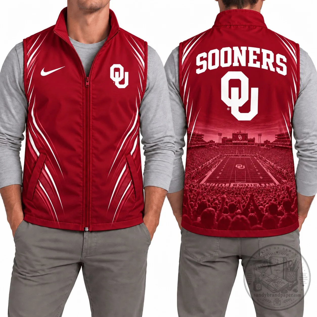 Oklahoma Sooners Football Team Red Full-Zip Vest Jacket
