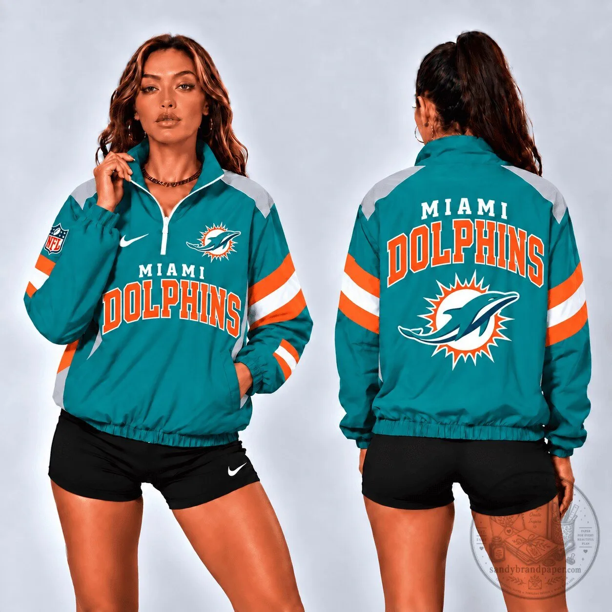 Miami Dolphins NFL Retro Colorblock Quarter Zip Windbreaker Jacket