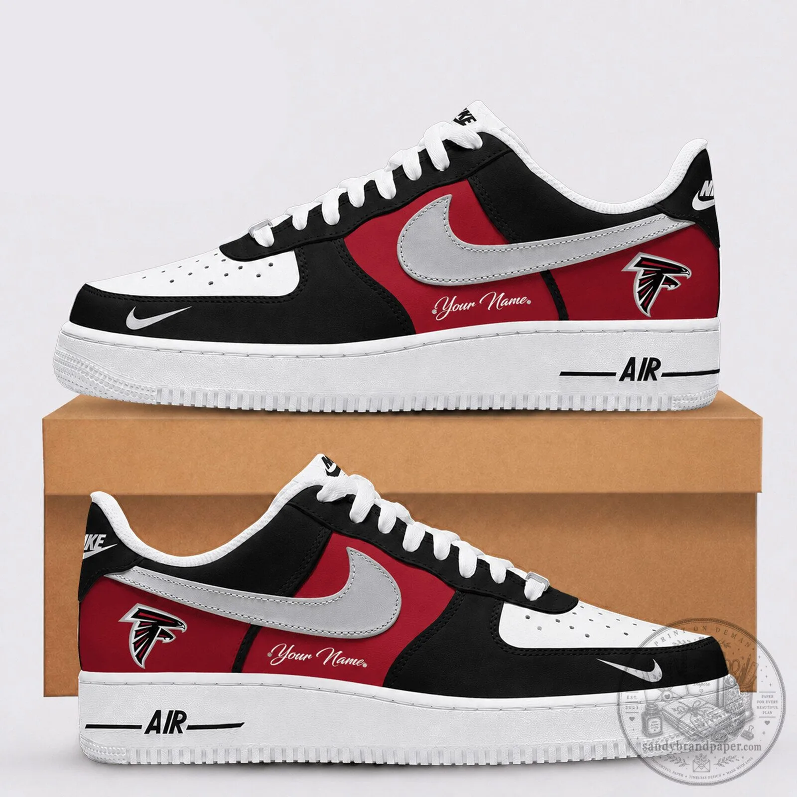 Atlanta Falcons Custom Name Team Logo Black Red White Sneakers