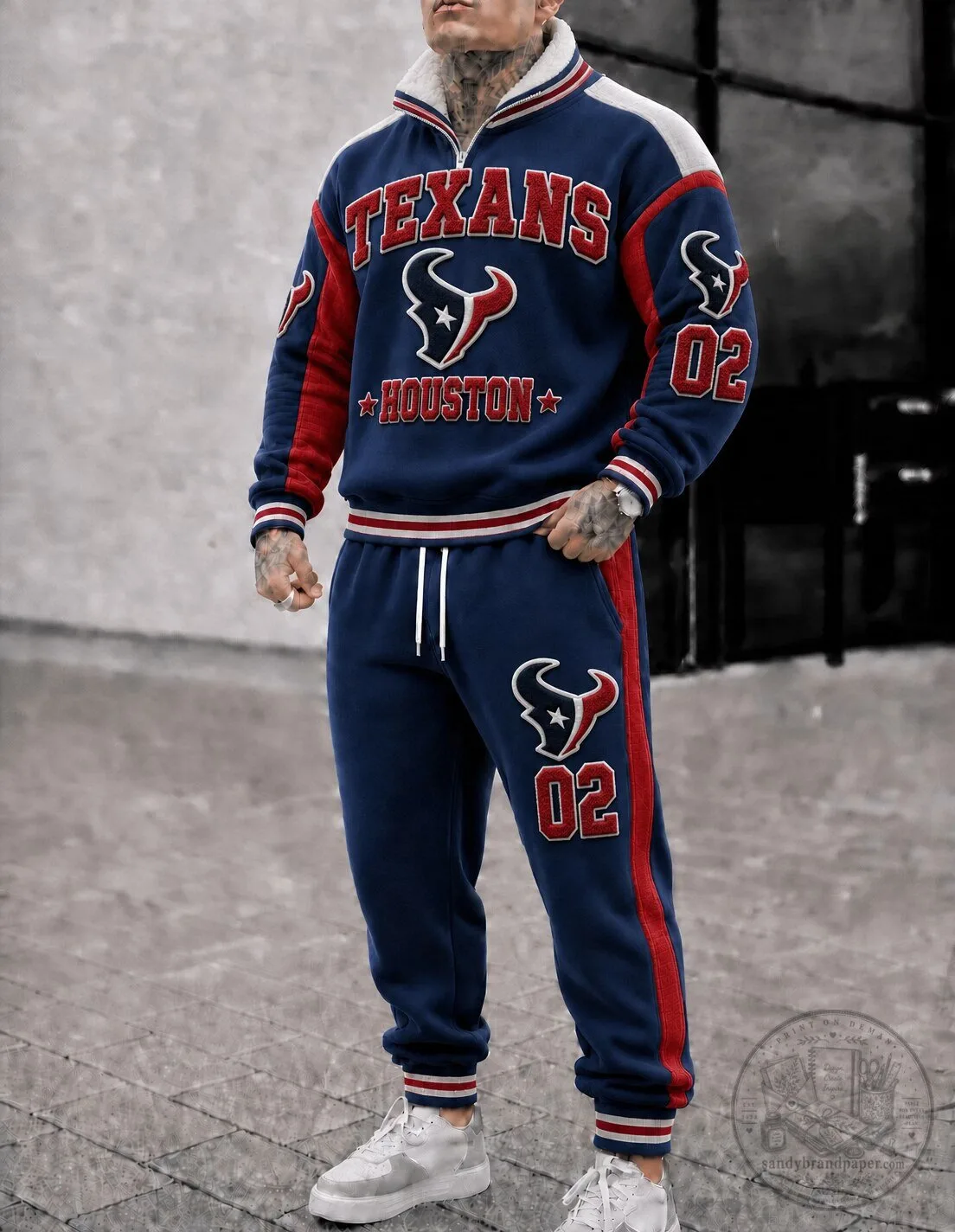 Houston Texans Football Team Half-Zip Sweatshirt and Sweatpants Tracksuit Set