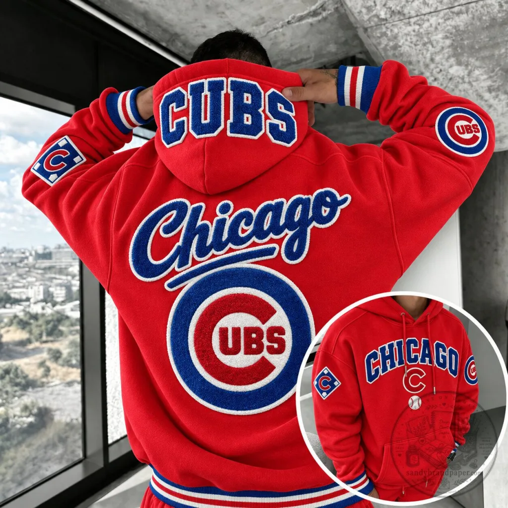 Chicago Cubs Baseball Team Logo Red Embroidered Oversized Hoodie for Men Chicago Cubs Baseball Team Logo Red Embroidered Oversized Hoodie for Men