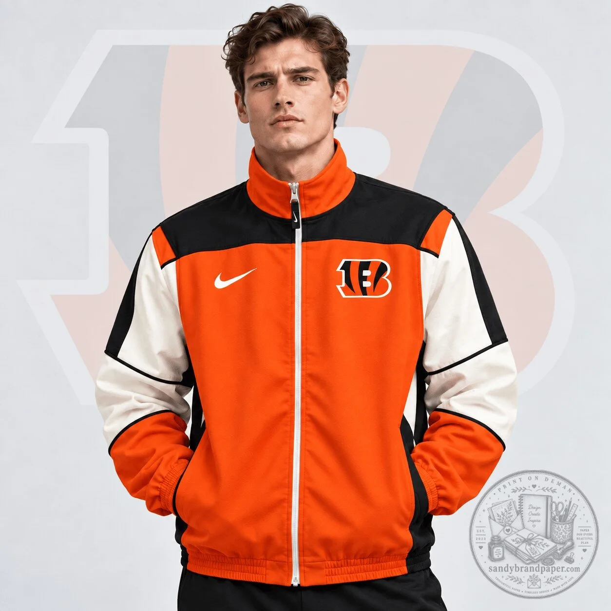 Cincinnati Bengals NFL Team Crest Retro Color Block Full Zip Windbreaker Jacket