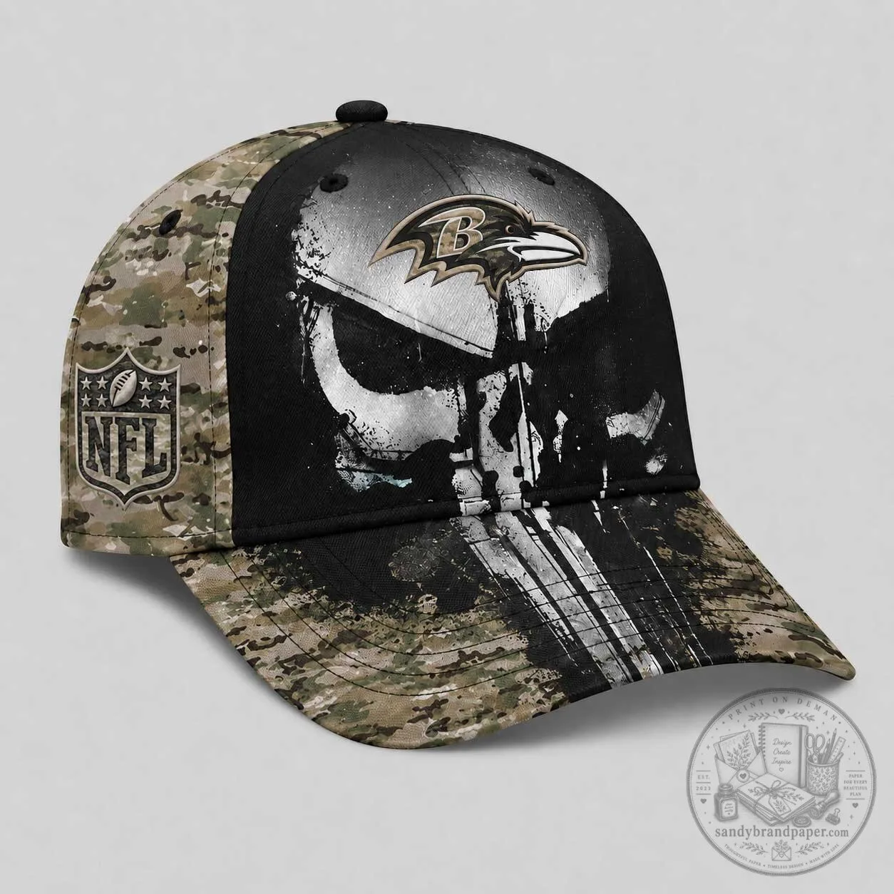 Baltimore Ravens NFL Military Skull Camouflage Baseball Cap Hat