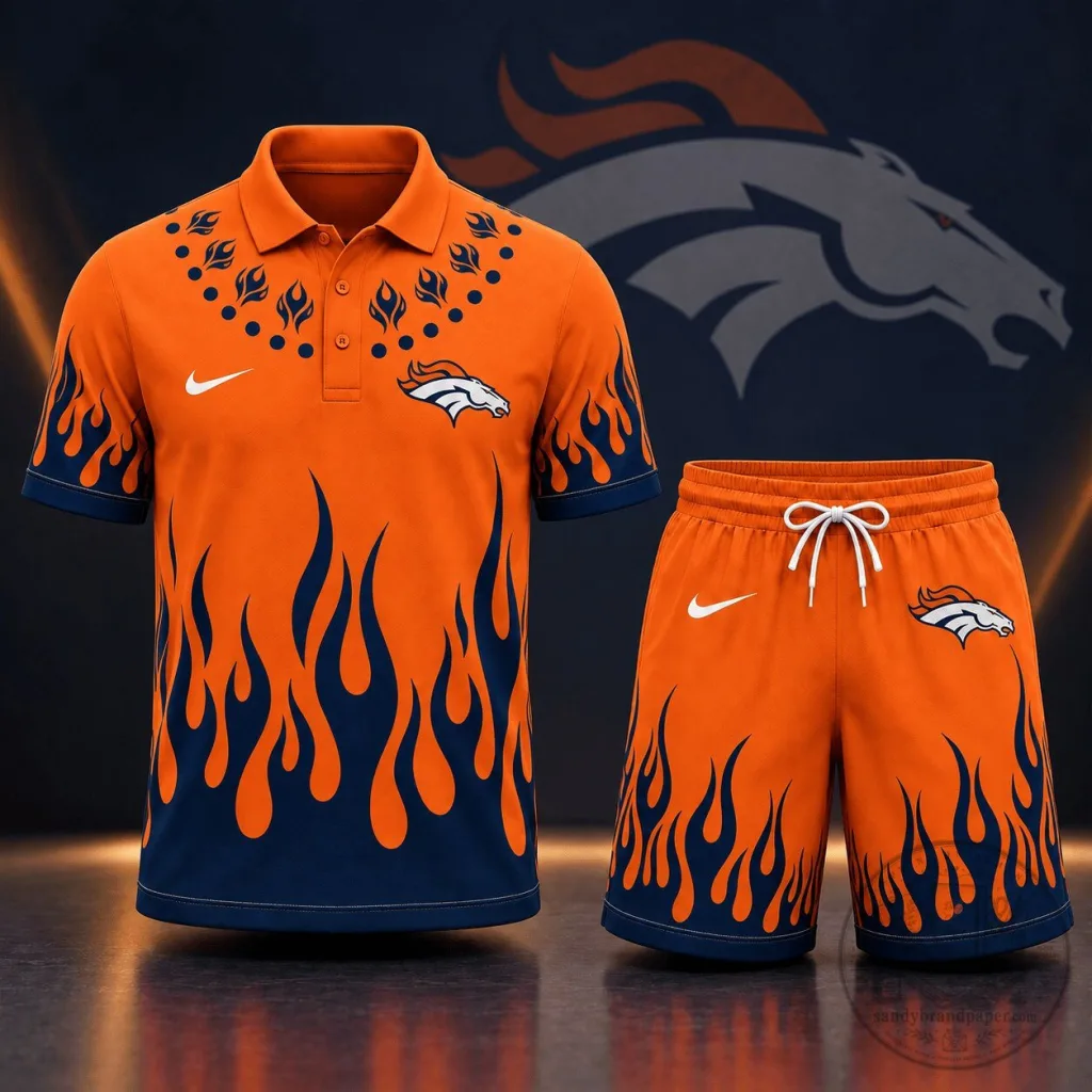 Denver Broncos National Football League Flame Graphic Polo Shirt and Shorts Set Denver Broncos National Football League Flame Graphic Polo Shirt and Shorts Set