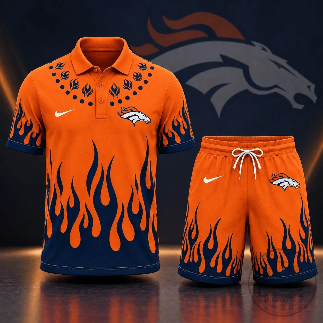 Denver Broncos National Football League Flame Graphic Polo Shirt and Shorts Set