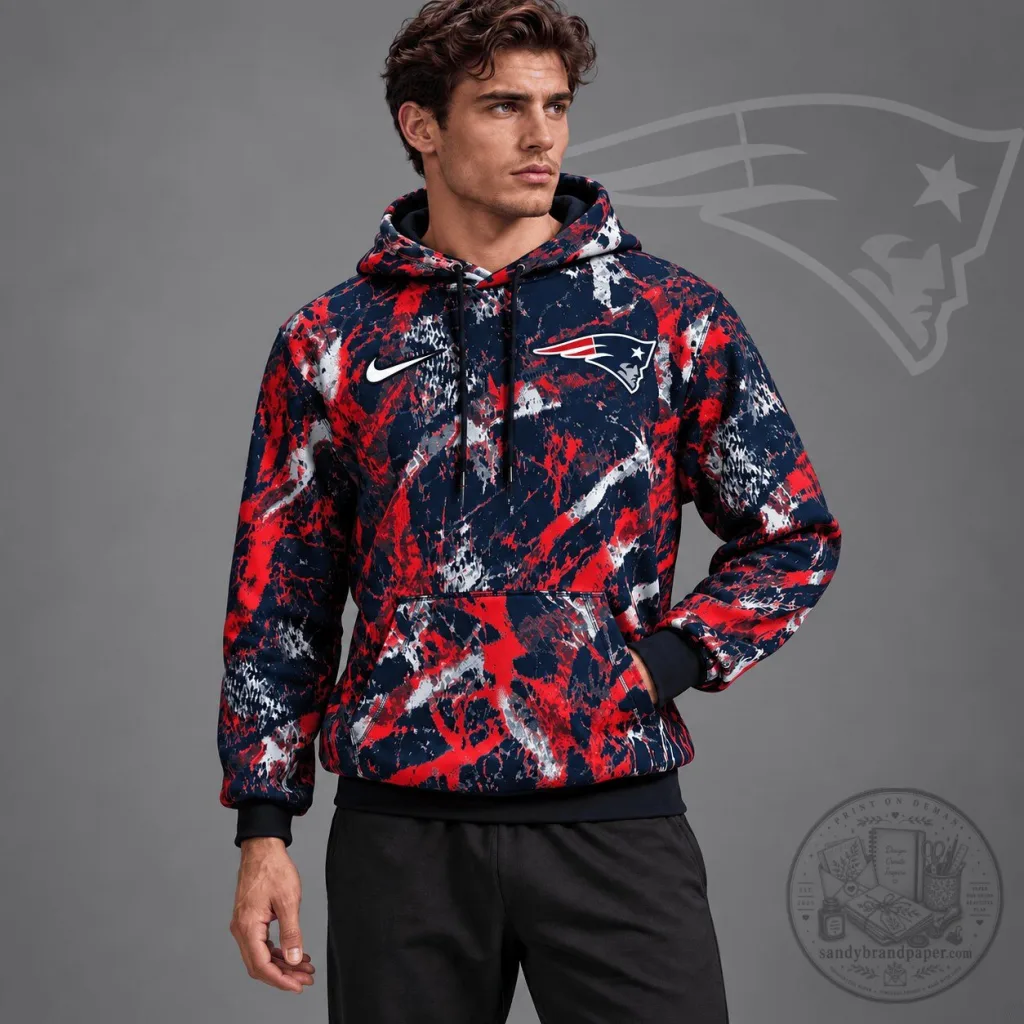 New England Patriots NFL Team Crest Distressed Brush Camo Hoodie New England Patriots NFL Team Crest Distressed Brush Camo Hoodie