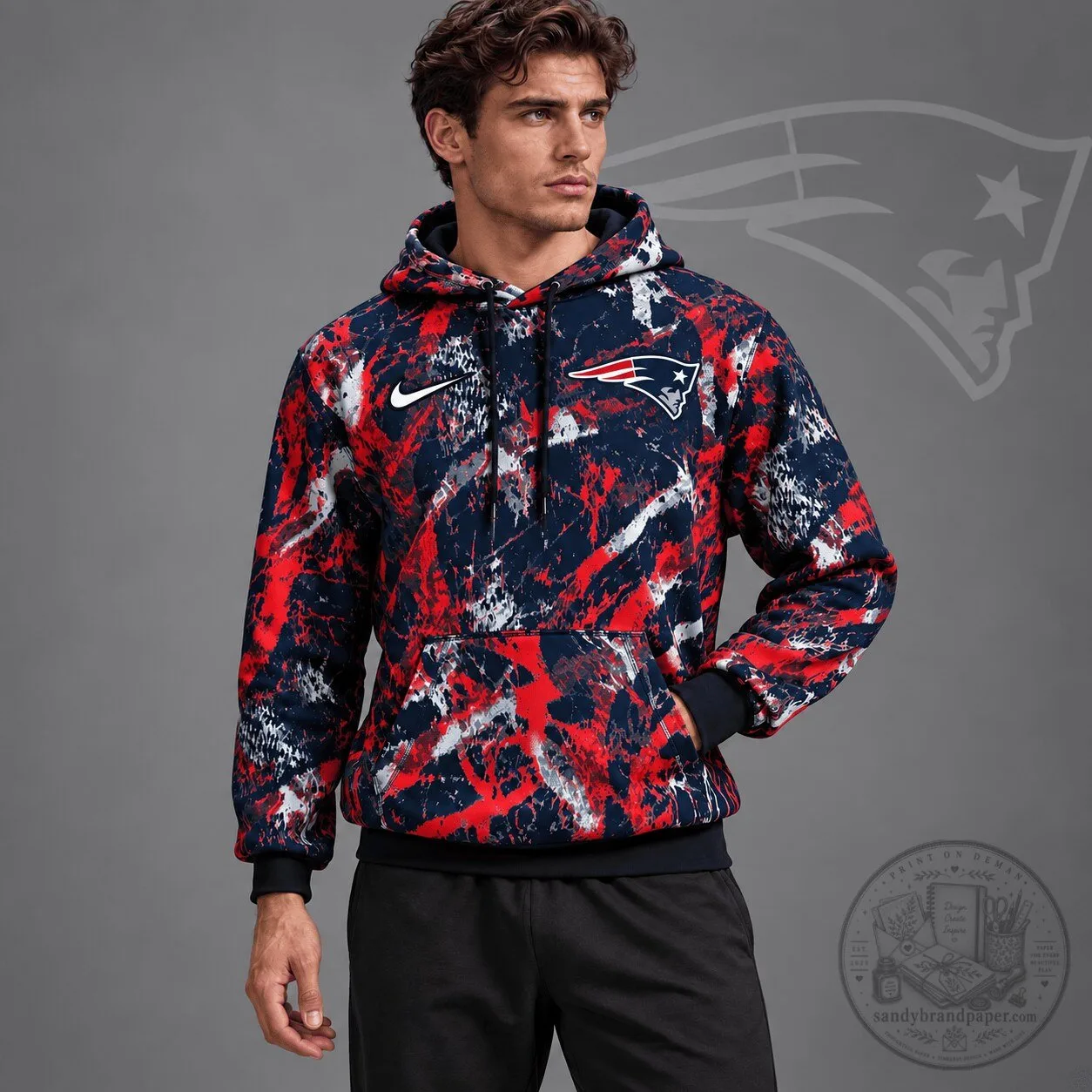 New England Patriots NFL Team Crest Distressed Brush Camo Hoodie
