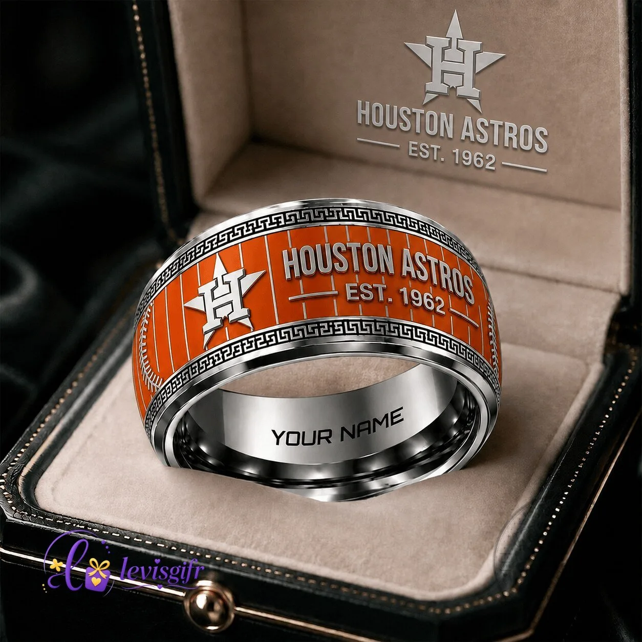 Houston Astros Baseball Tungsten Ring Personalized Engraved Band