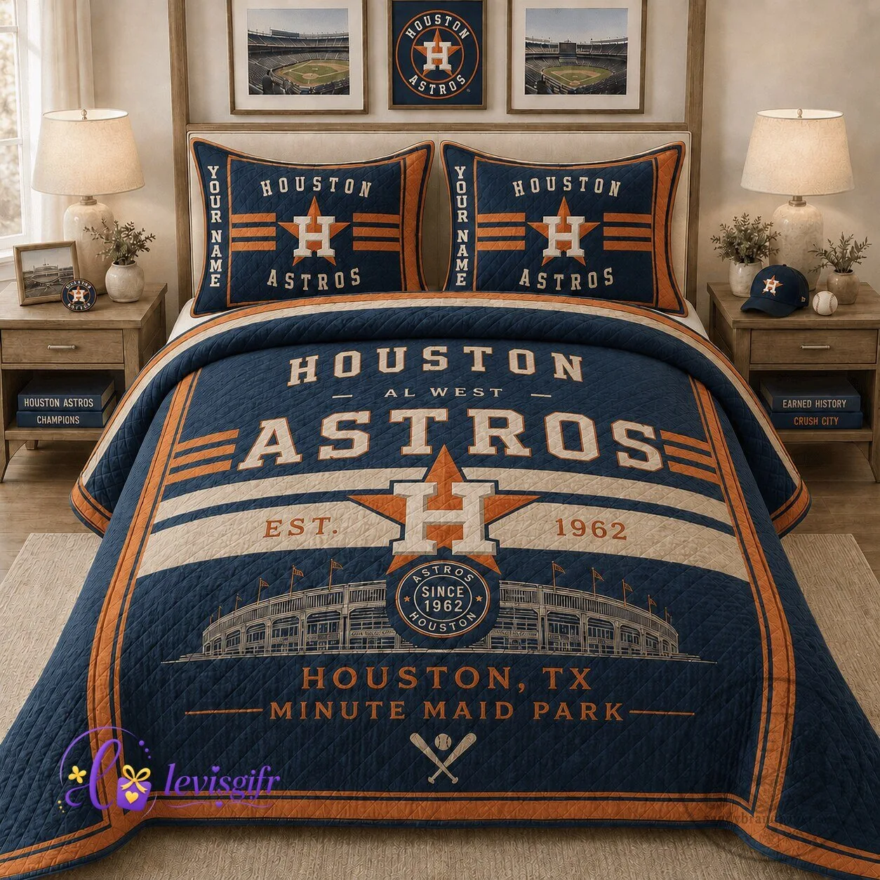 Houston Astros Baseball Team Quilt Bedding Set