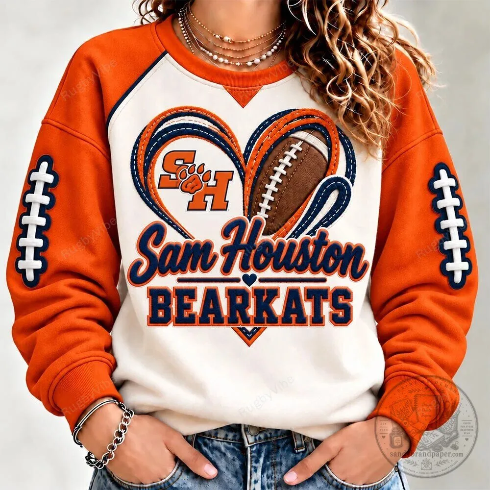 Sam Houston Bearkats Football Heart Design Crewneck Sweatshirt