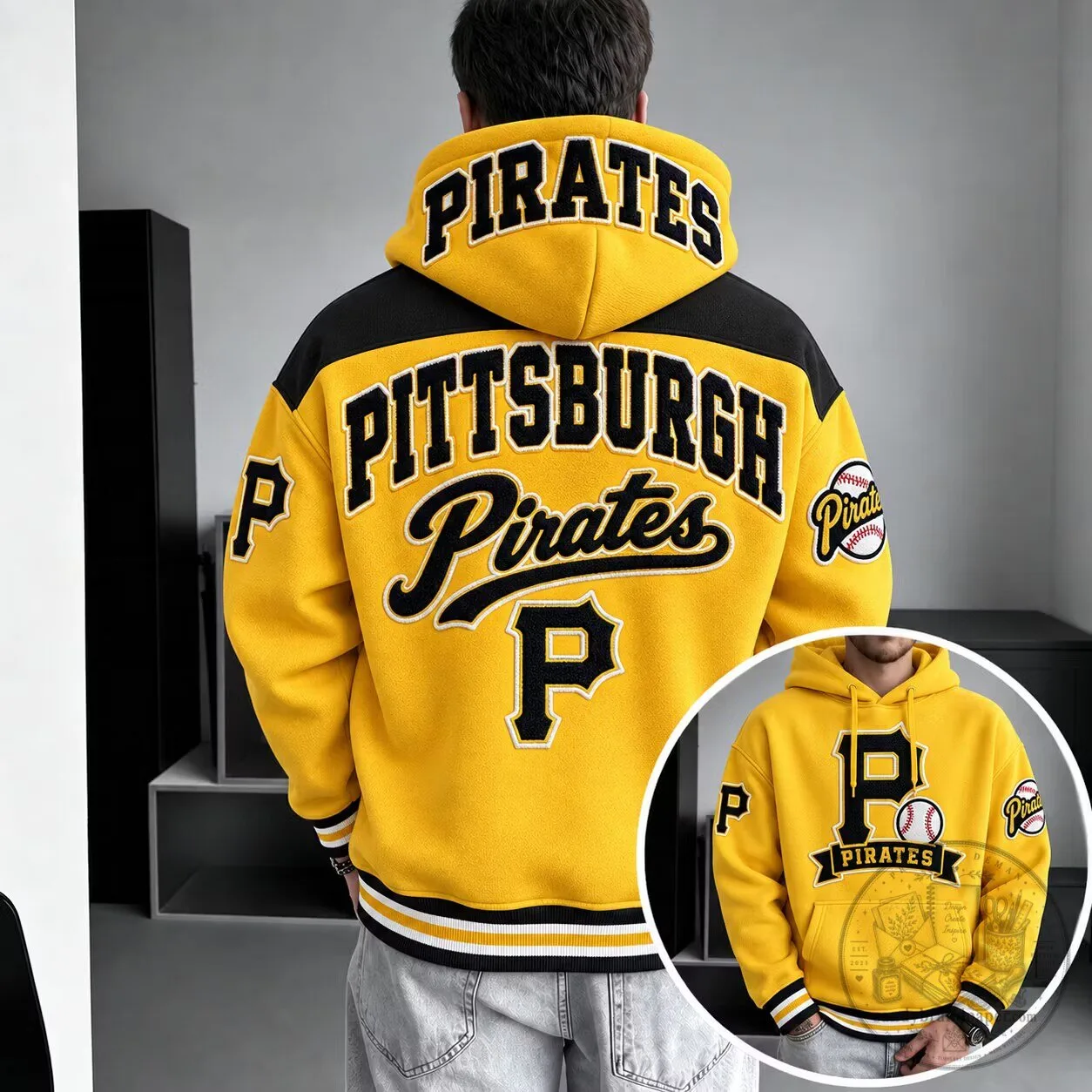Yellow Oversized Hoodie featuring Pittsburgh Pirates Team Logo