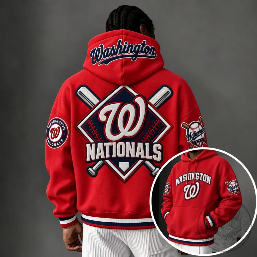 Washington Nationals Baseball Team Red Embroidered Logo Hoodie Washington Nationals Baseball Team Red Embroidered Logo Hoodie