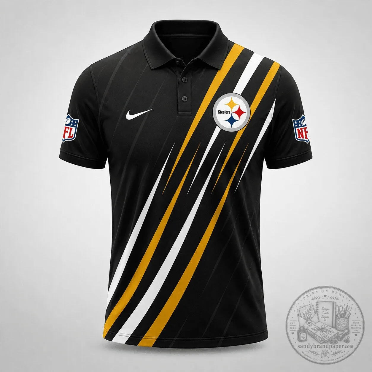 Pittsburgh Steelers National Football League Black Striped Fan Polo Shirt
