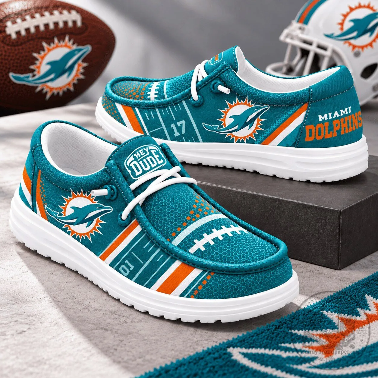 Miami Dolphins National Football League Team Logo Aqua Orange Striped Shoes