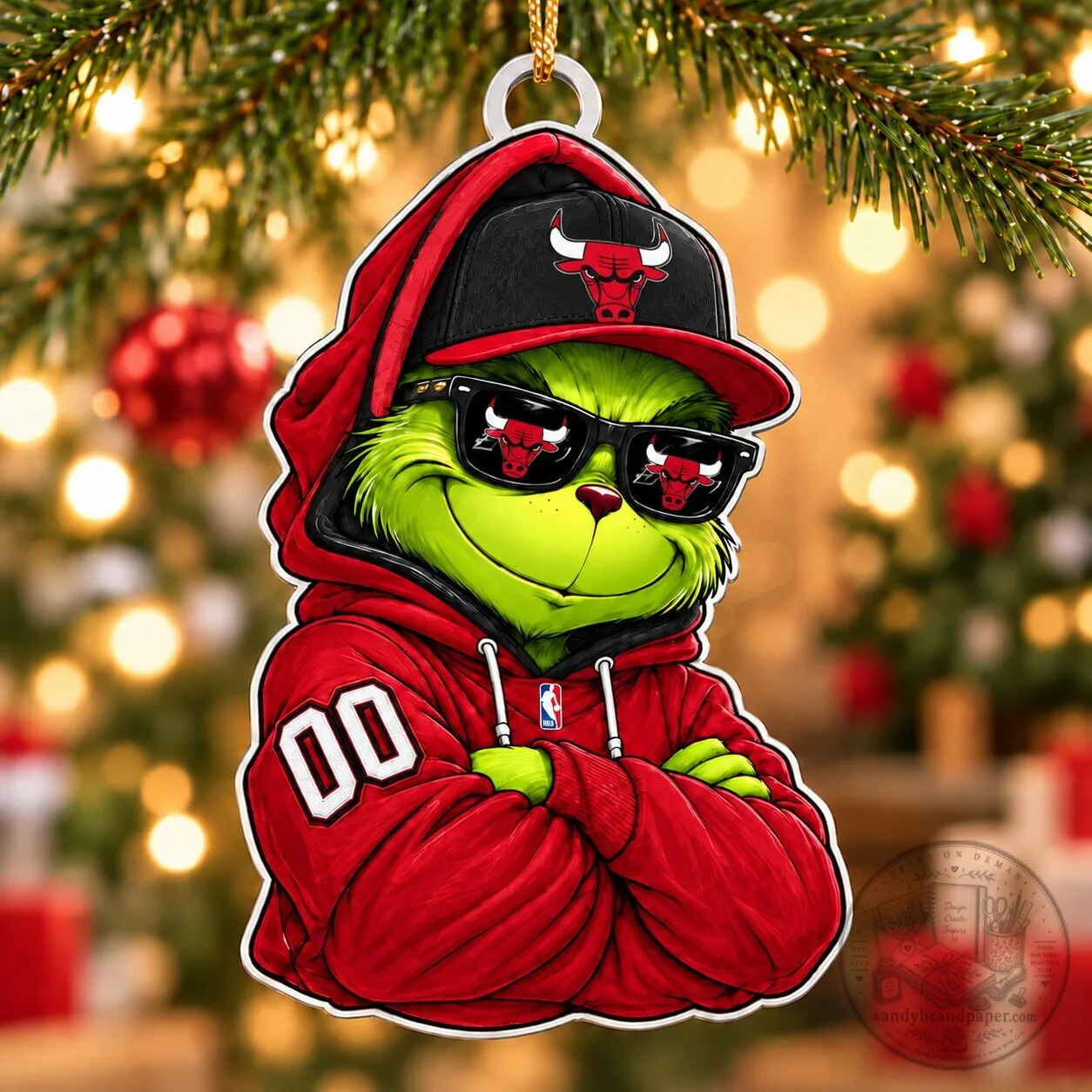 Chicago Bulls Grinch Christmas Custom Number Ornament