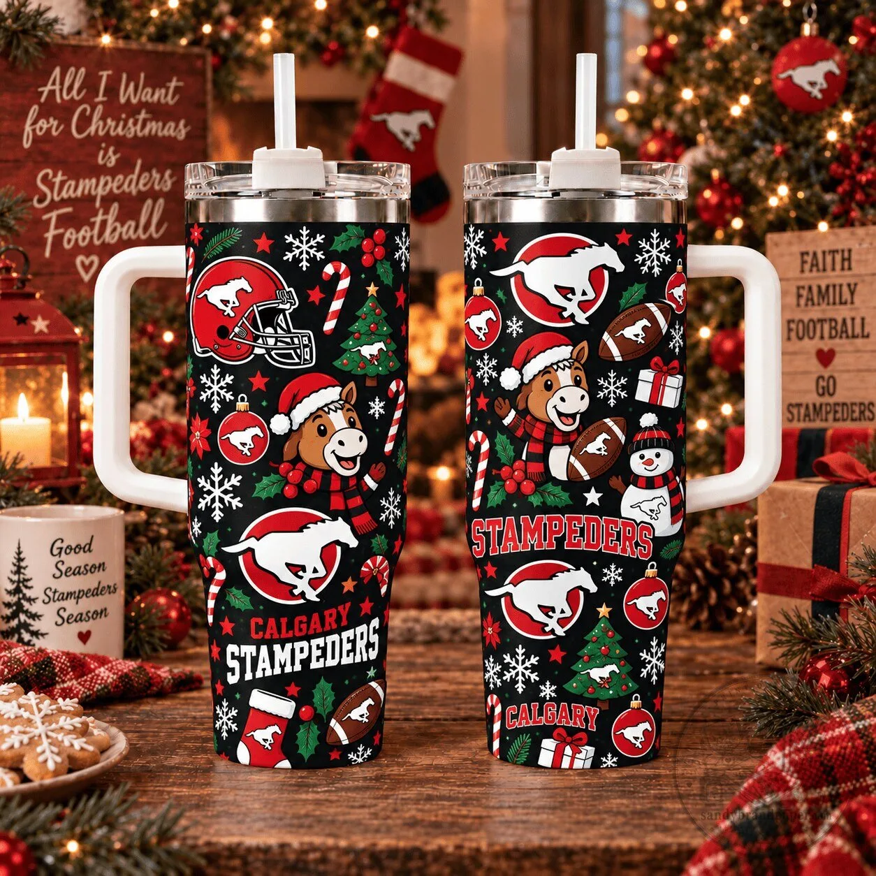 Calgary Stampeders Christmas Football Team Tumbler