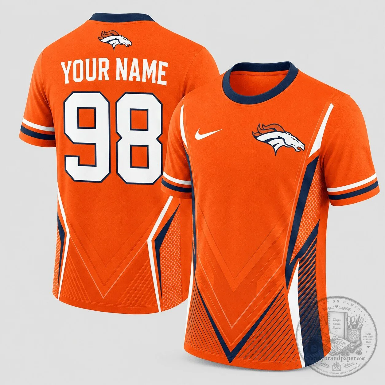 Denver Broncos Personalized Custom Name Number Orange Football Jersey