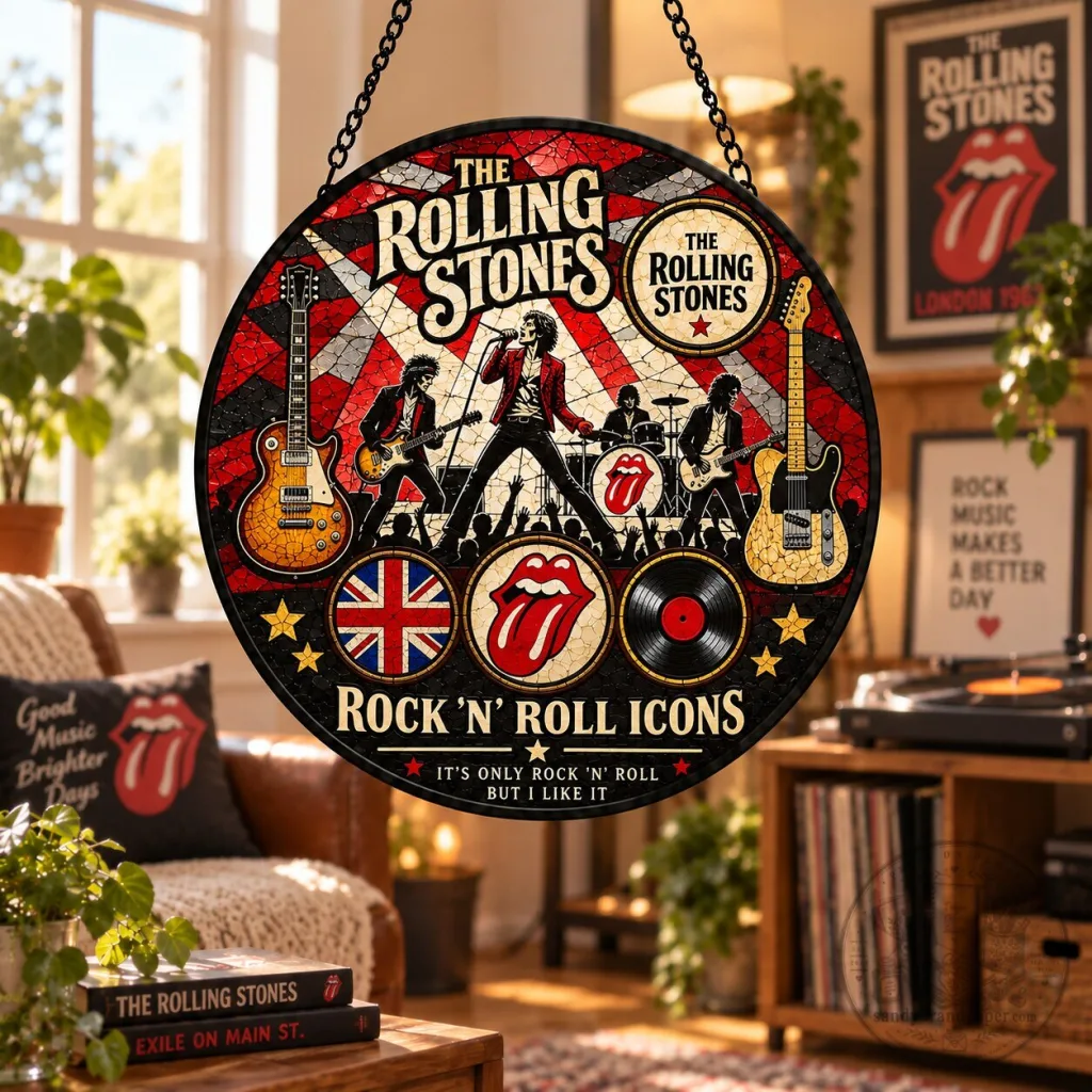 The Rolling Stones Rock and Roll Icons Stained Glass Window Suncatcher The Rolling Stones Rock and Roll Icons Stained Glass Window Suncatcher