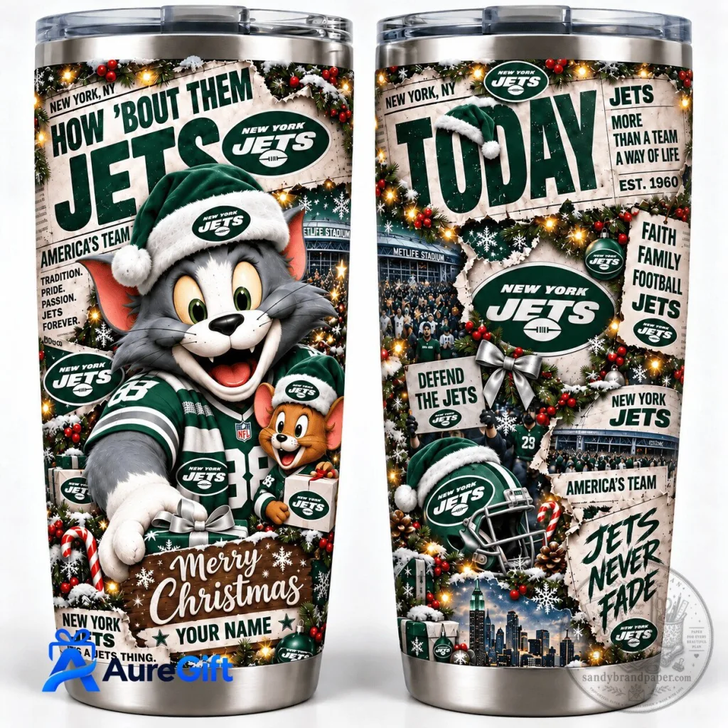 New York Jets Tom And Jerry Christmas Kickoff Personalized Stainless Steel Tumbler New York Jets Tom And Jerry Christmas Kickoff Personalized Stainless Steel Tumbler