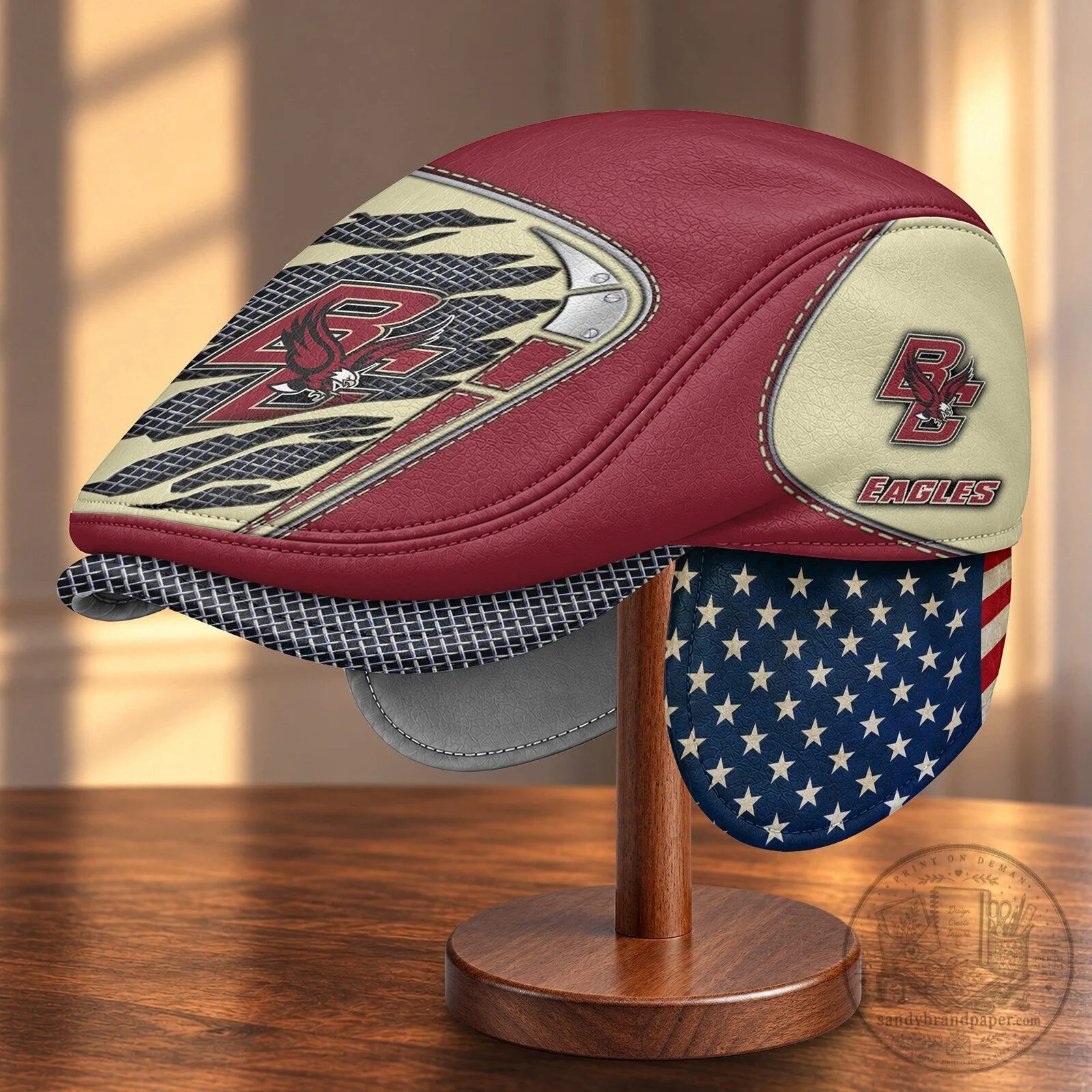 NCAA Flat Cap with Foldable Ear Flaps for Boston College Eagles