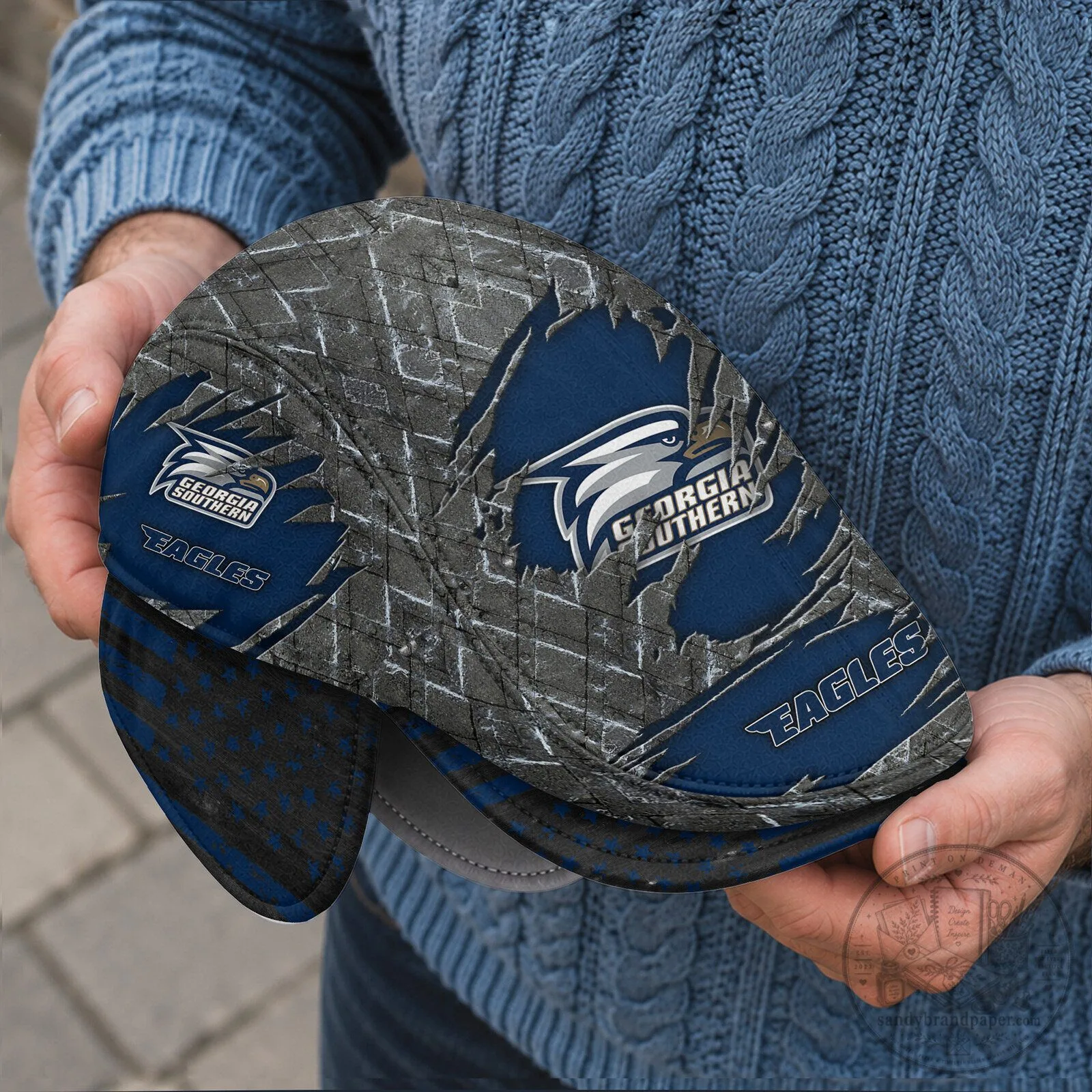 Georgia Southern Eagles Flat Cap with Foldable Ear Flaps 6 Georgia Southern Eagles Flat Cap with Foldable Ear Flaps