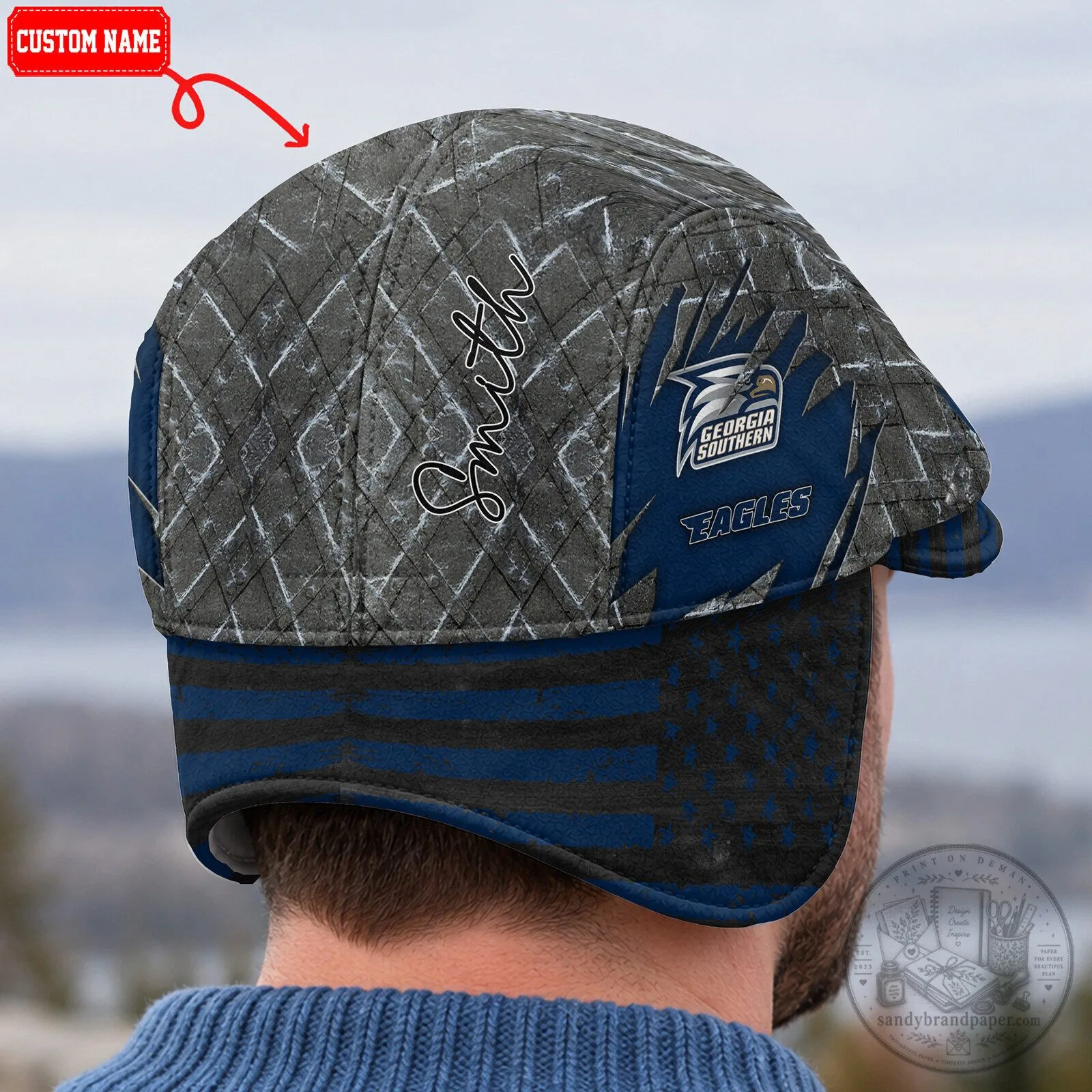 Georgia Southern Eagles Flat Cap with Foldable Ear Flaps 8 Georgia Southern Eagles Flat Cap with Foldable Ear Flaps