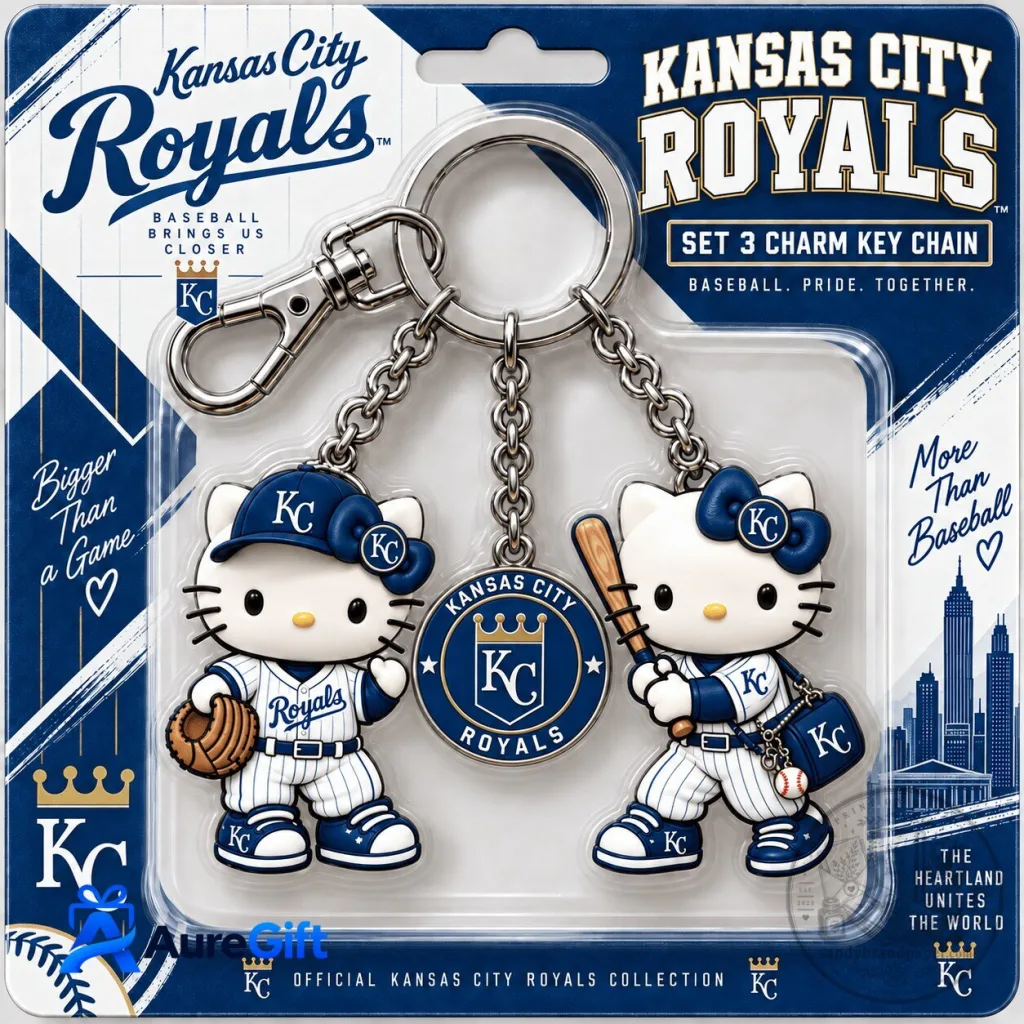 Kansas City Royals Hello Kitty Baseball Player Charm Keychain Set Kansas City Royals Hello Kitty Baseball Player Charm Keychain Set