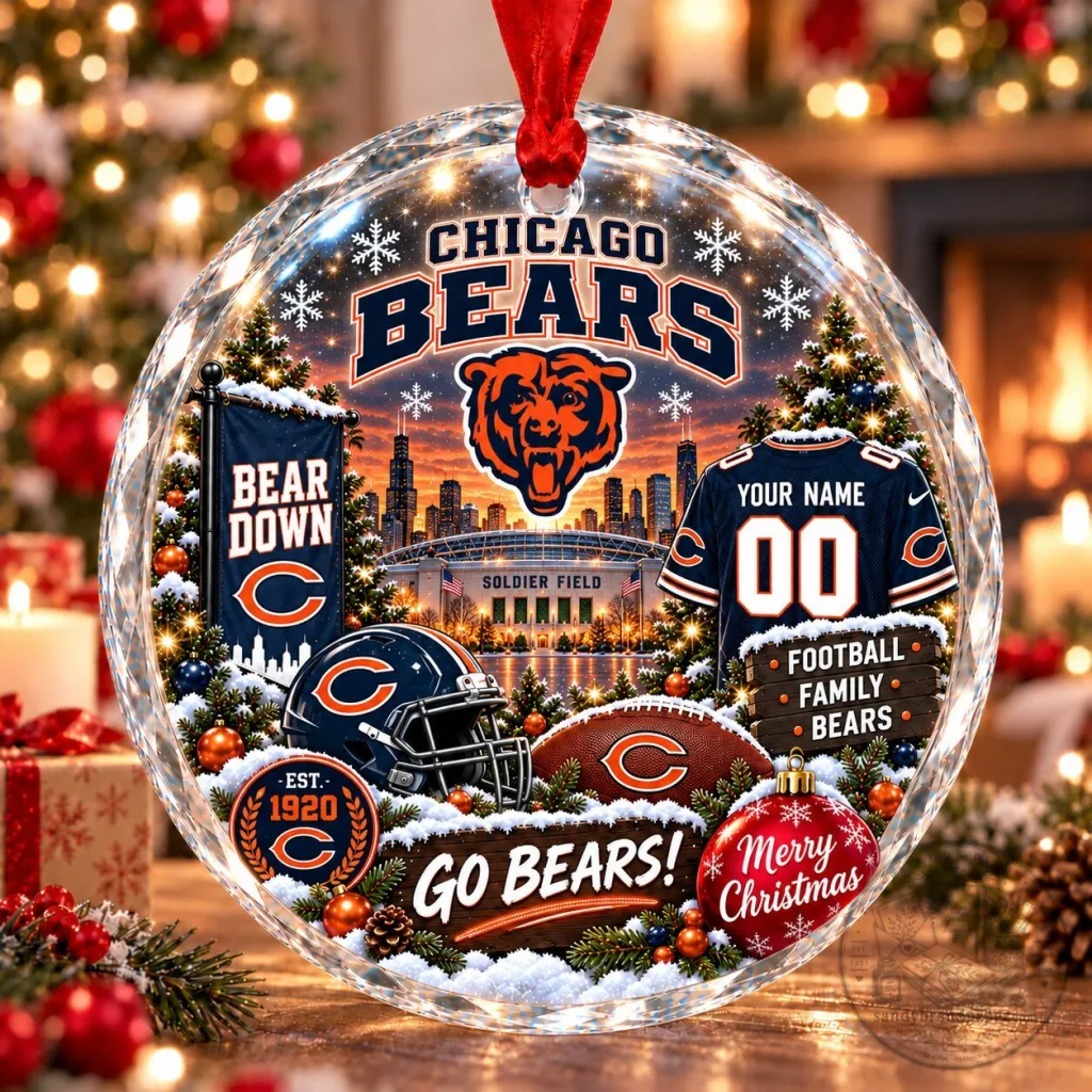Chicago Bears Christmas Stadium Snow Vibe Glass Ornament Chicago Bears Christmas Stadium Snow Vibe Glass Ornament