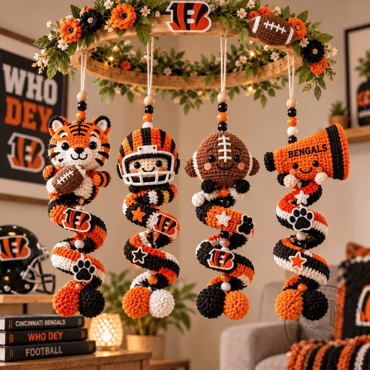 Cincinnati Bengals Crochet Spiral Crib Mobile