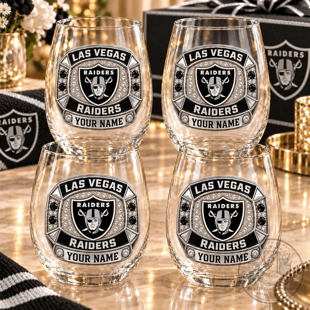 Las Vegas Raiders Personalized Stemless Wine Glasses Set of Four Las Vegas Raiders Personalized Stemless Wine Glasses Set of Four