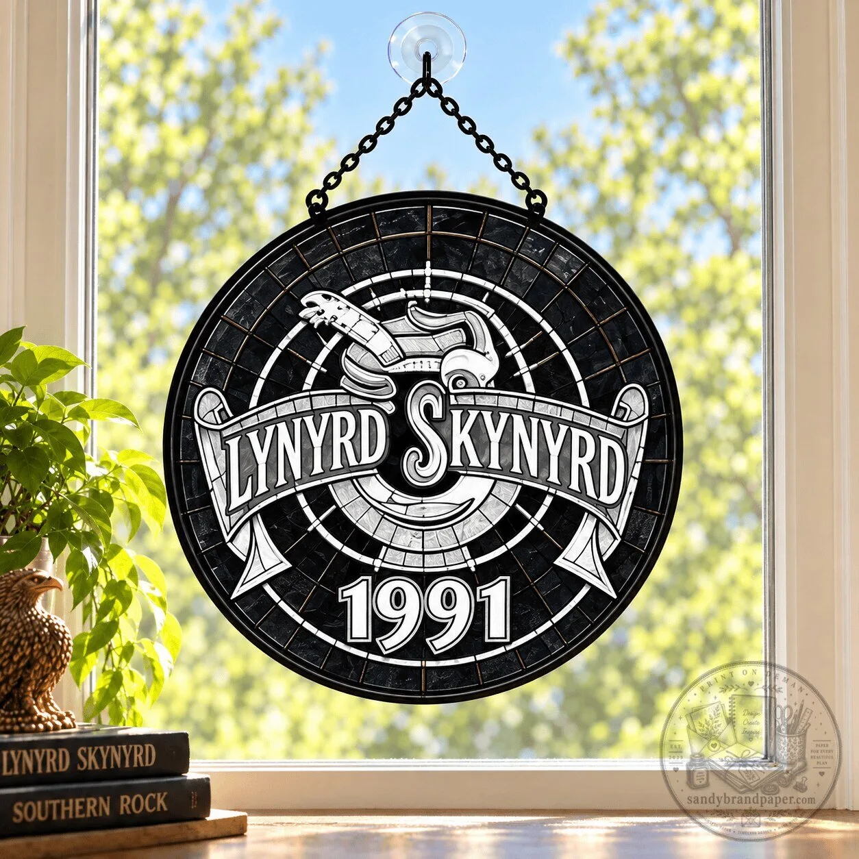 Lynyrd Skynyrd Band Logo Stained Glass Window Hanging Suncatcher Decor