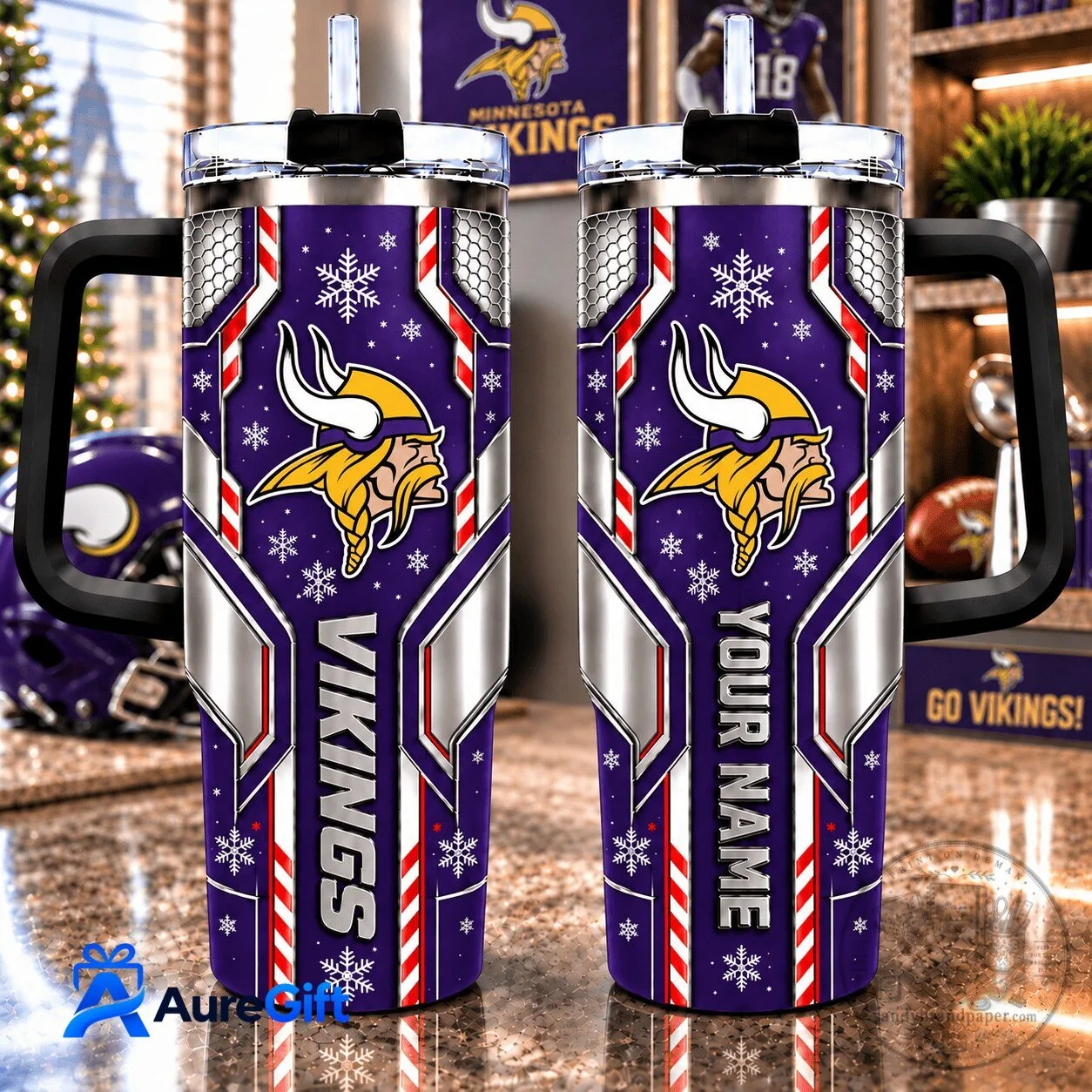 Minnesota Vikings Christmas Kick Off Personalized Stainless Steel Tumbler