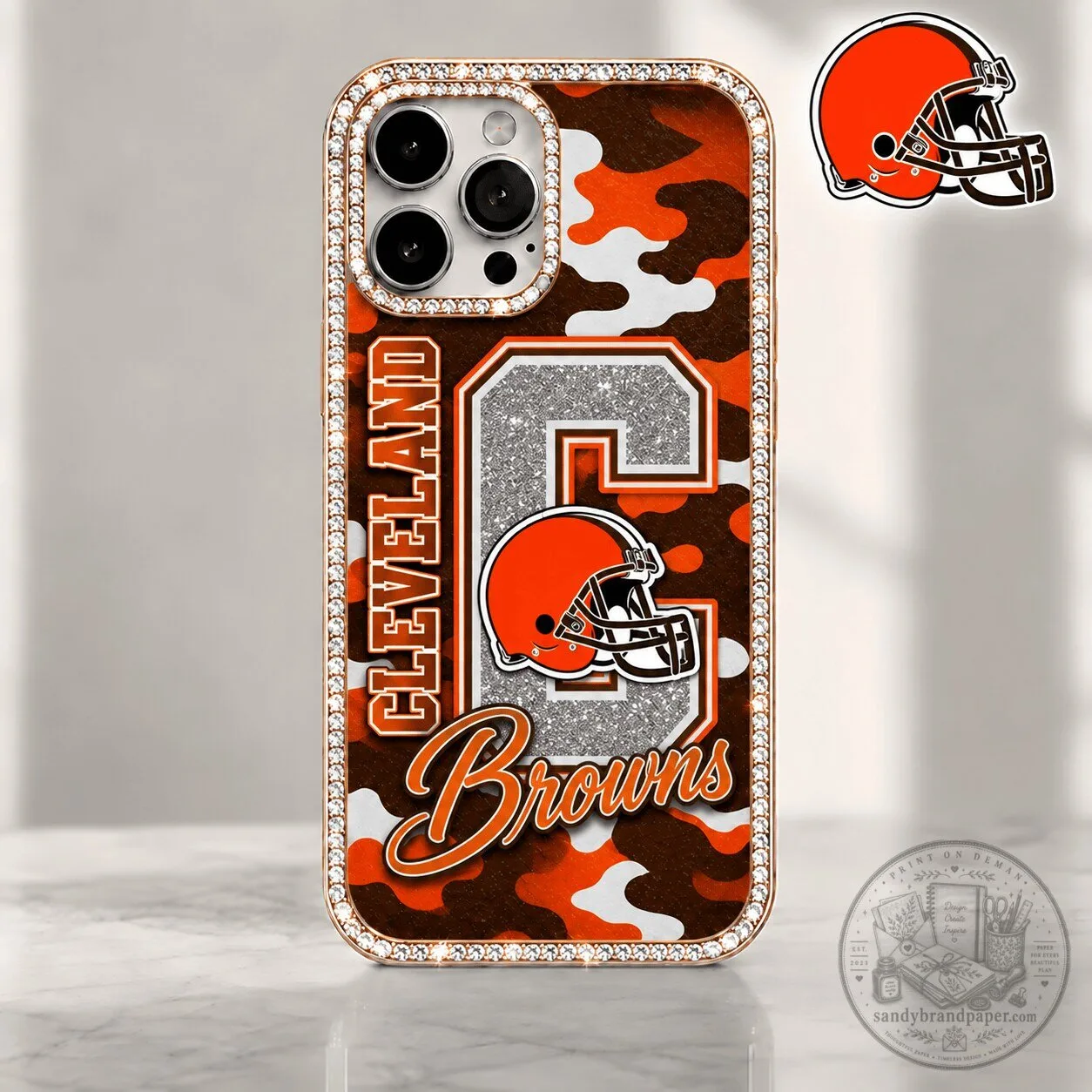 Cleveland Browns NFL Football Team Camouflage Bling Diamond Phone Case