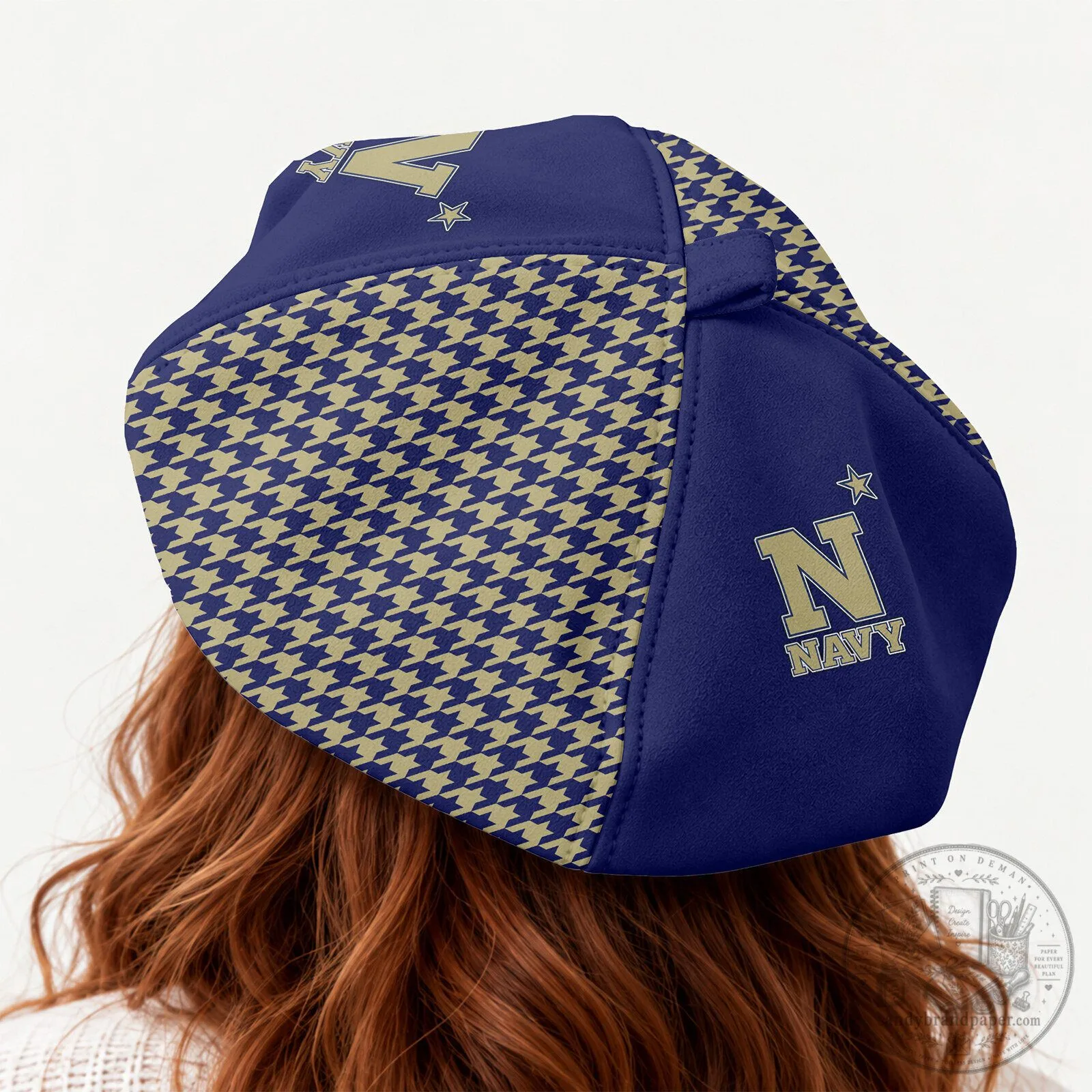 Navy Midshipmen Women's Houndstooth Beret Hat with Custom Name 6 Navy Midshipmen Women