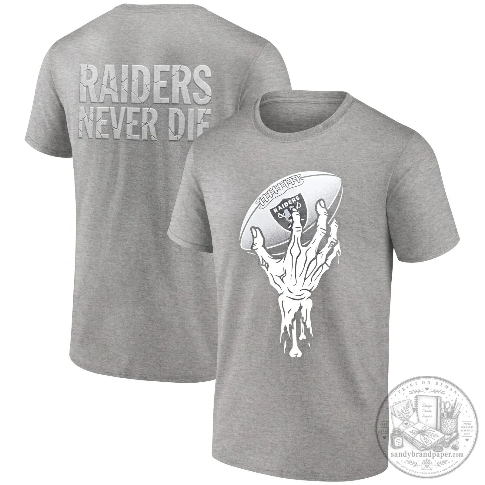 Halloween Las Vegas Raiders Skeleton Hand Holding Football T-Shirt