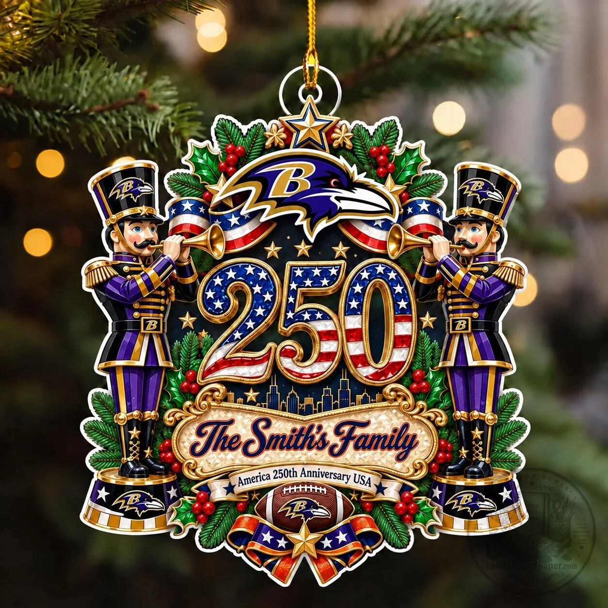 Baltimore Ravens NFL 250th Anniversary Christmas Tree Ornament