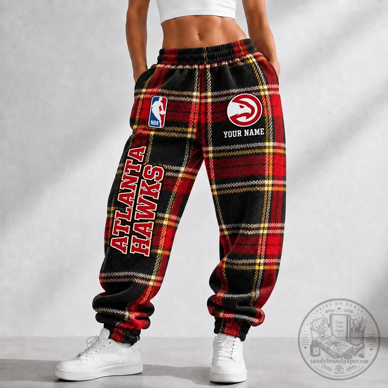 Atlanta Hawks NBA Plaid Custom Name Jogger Pants