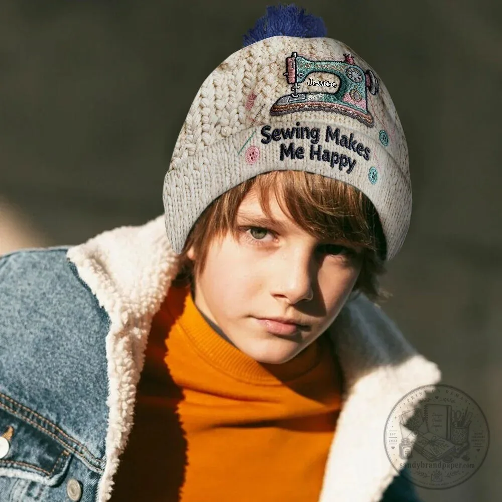 Personalized Sewing Machine Beanie Hat for Women - Sewing Makes Me Happy 16 Personalized Sewing Machine Beanie Hat for Women - Sewing Makes Me Happy