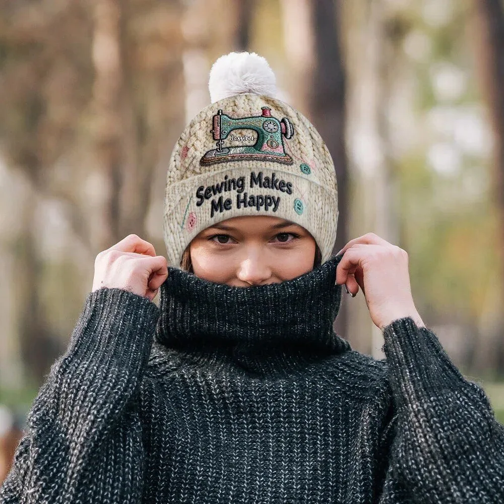 Personalized Sewing Machine Beanie Hat for Women - Sewing Makes Me Happy 18 Personalized Sewing Machine Beanie Hat for Women - Sewing Makes Me Happy