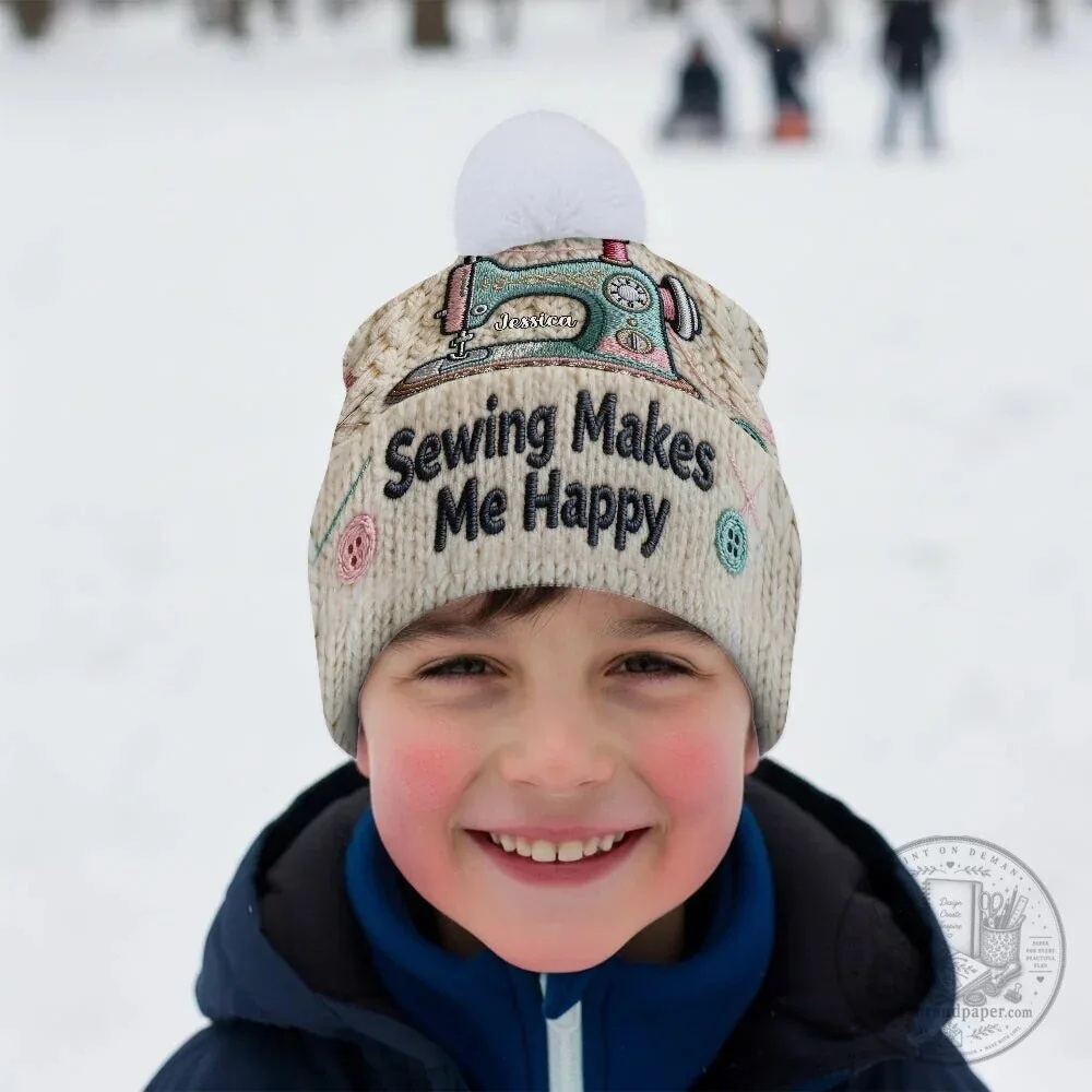 Personalized Sewing Machine Beanie Hat for Women - Sewing Makes Me Happy 20 Personalized Sewing Machine Beanie Hat for Women - Sewing Makes Me Happy