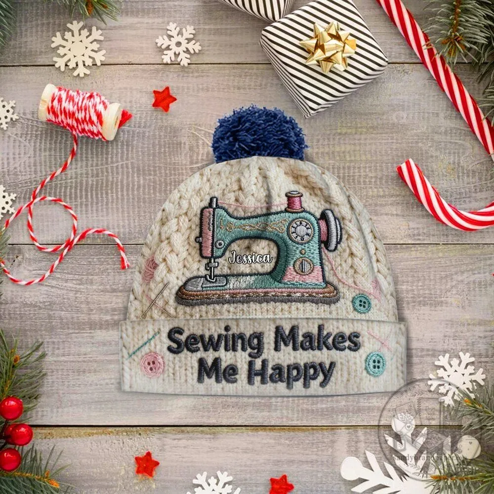 Personalized Sewing Machine Beanie Hat for Women - Sewing Makes Me Happy 26 Personalized Sewing Machine Beanie Hat for Women - Sewing Makes Me Happy